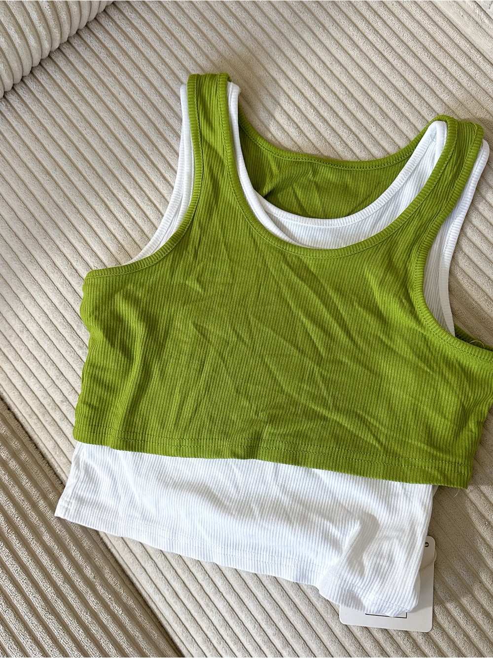 NWT Layered Crop Tank Top Green White XS